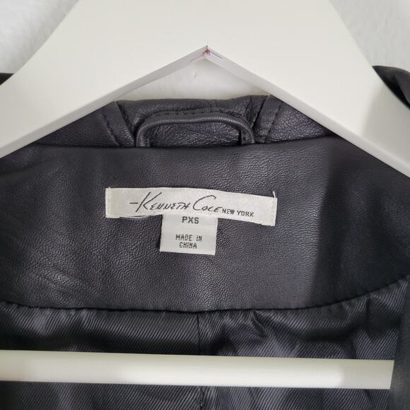Kenneth Cole Genuine Leather Jacket Blazer Womens XS P Black Waterfall Front - Picture 10 of 14